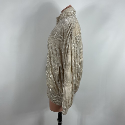 Vintage 1980s Gold Metallic Womens Disco Jacket One Size Pleated Zip Up SHiny - Picture 5 of 8