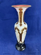 Moser Bohemian Cased Cut Glass Cranberry Vase -  Damaged / Repaired