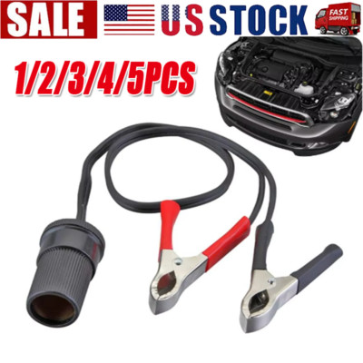 Car Battery Alligator Clamp Cable Clip Cigarette Lighter Adapter Socket 12V US