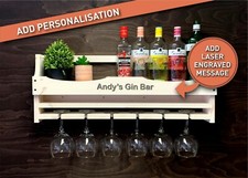 Wine Rack Gin Shelf Bottle & 6 Gin Glass Holder - Home Bar Shabby Chic (6GSC)EM
