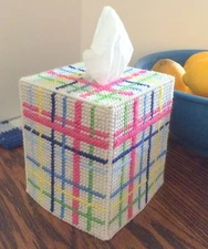 Springtime Pastel Plaid Tissue Cover handmade Square Boutique Size