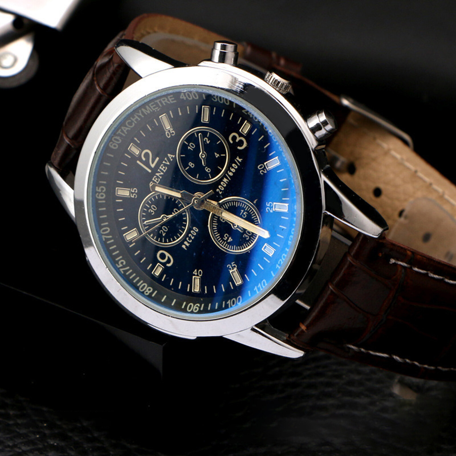 Men's Classic Business Wrist Watch Brown Black Leather Quartz Fashion Dress