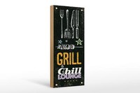 Holzschild Spruch Grill & Chill Fleisch Grillen 10X27 Cm Deko Schild
