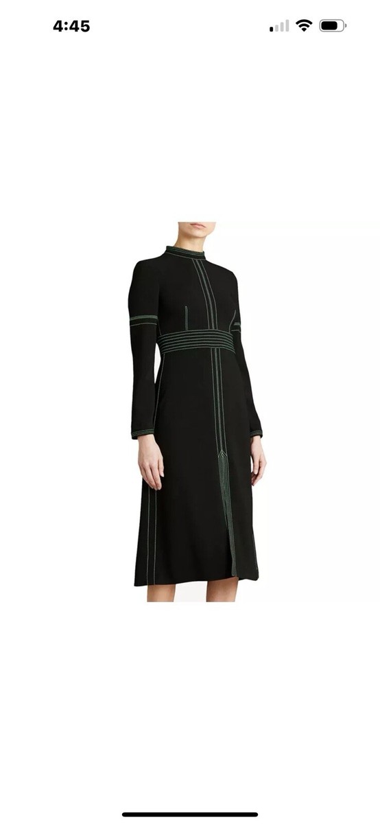 BURBERRY LONDON Black Neon Green Topstitched BRANWEN Mock