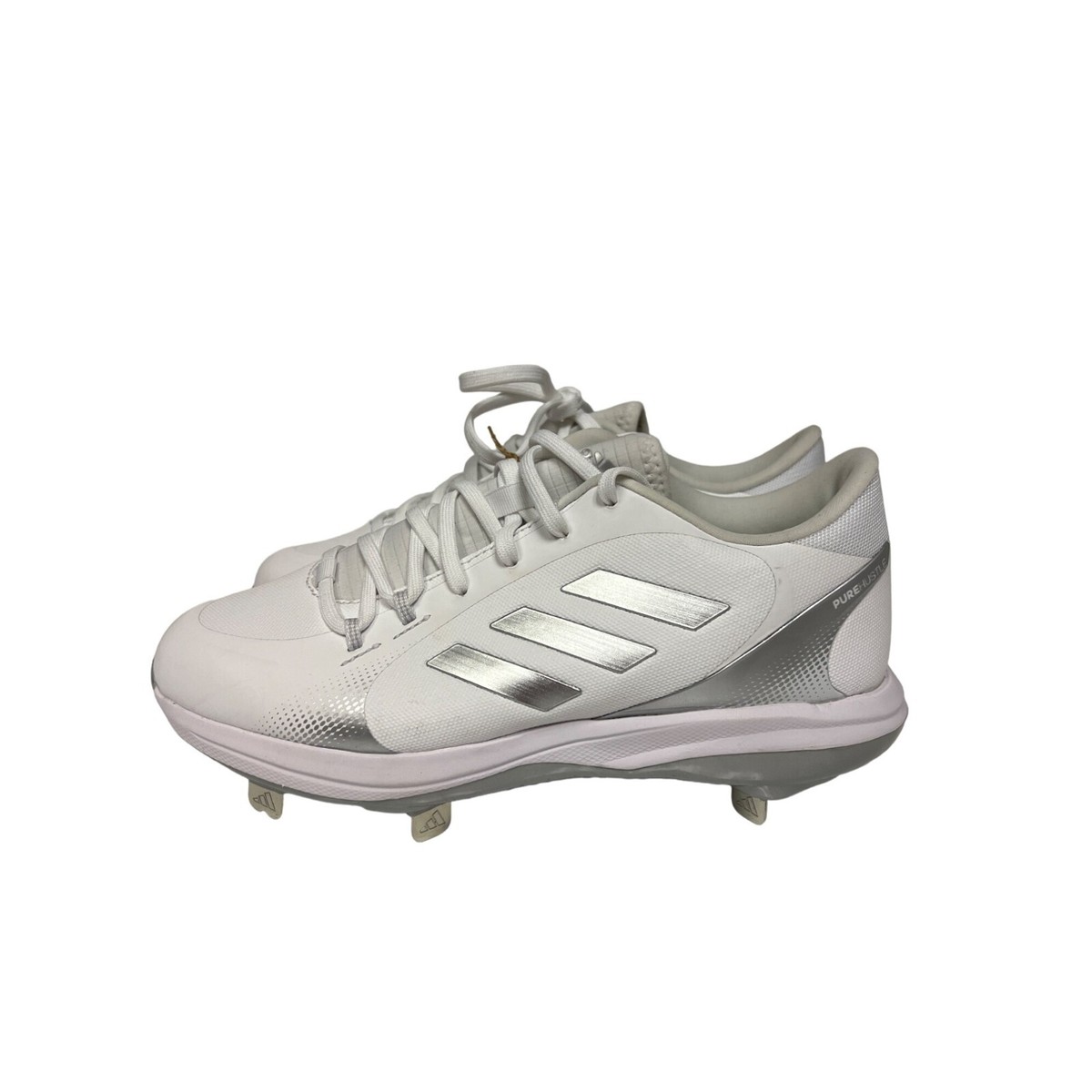 Adidas PureHustle 2 Softball Cleats Mens Size 10.5  White‎ Silver Metal Adidas PureHustle 2 TPU White Silver Softball Cleats Women main image 3