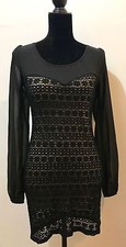 Women's Black Lace Bodycon Chiffon Dress Size M