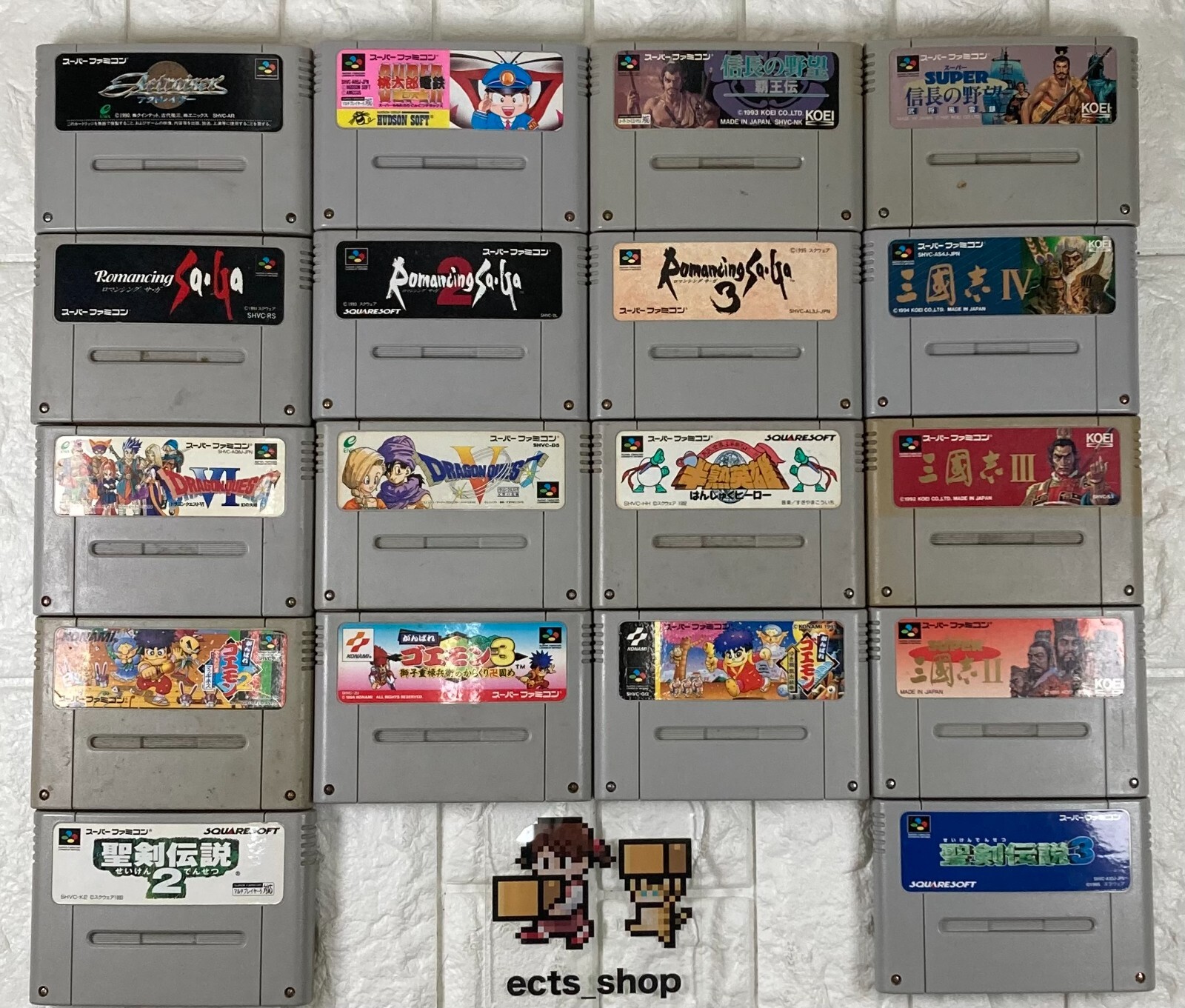 Lot 18 games Super Famicom Dragon Quest Romancing Saga Goemon Japan #00U