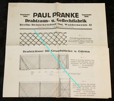 Paul Pranke ,Drahtzaun - u. Geflechtfabrik , altes Werbeblatt