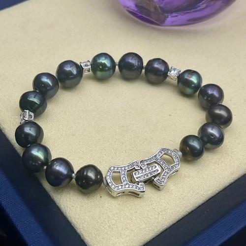 AAA 8-9 mm natural genuine Tahitian black pearl bracelet - Picture 4 of 8