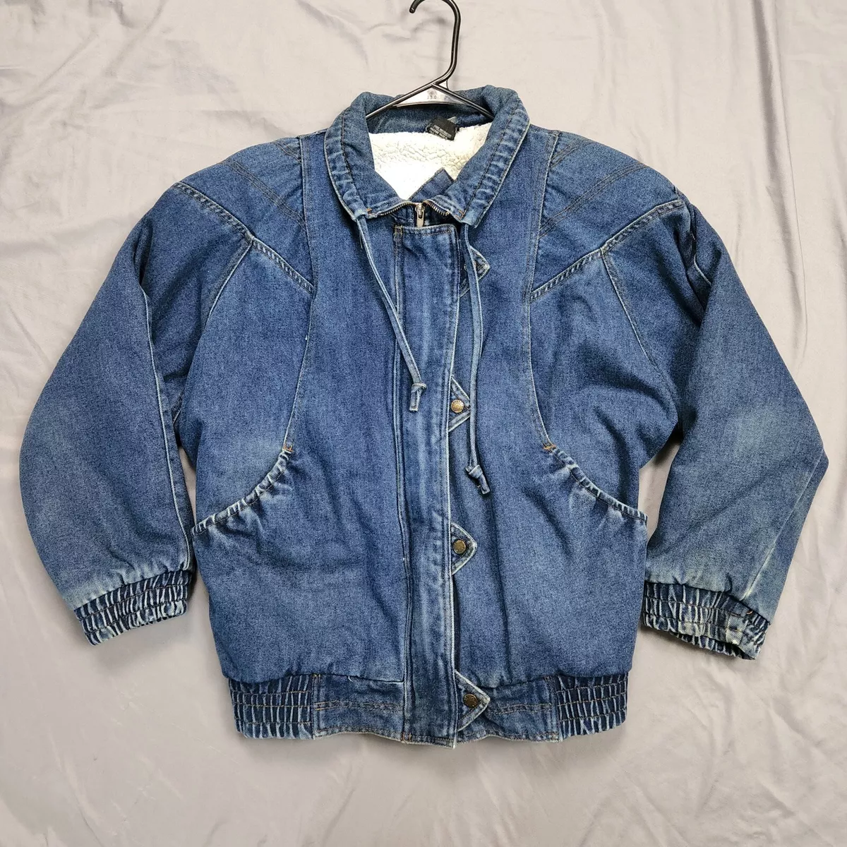 Vintage Weathered Blues Denim Jacket Sherpa Lined Women s Medium