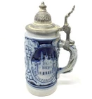 Vintage Mini Wine Pitcher / Liquor Jug with Pewter Lid Made in Germany Western (86)