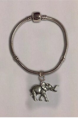 code A20 Elephant charm on a silver Rhodium Plated Snake Bracelet 