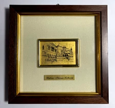 Vintage Framed miniature ETCHING Panorama of Piazza Liberta,Italy 6" x 6"  L1