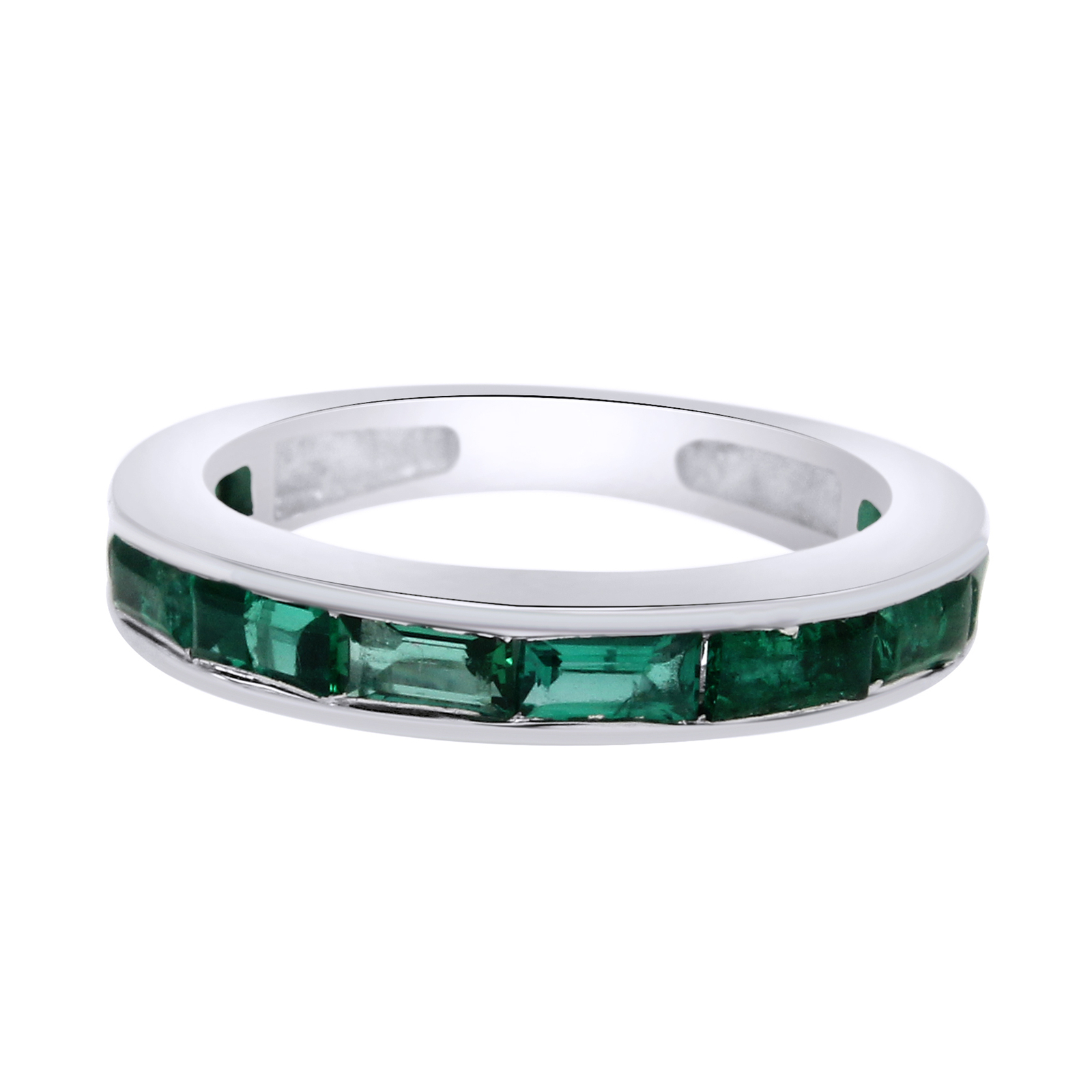 1 Ct Sterling Silver Eternity Band with Simulated Green Emerald-image