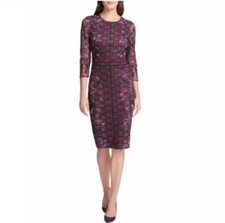 NWT Kensie Printed Sheer-Sleeve Sheath Dress Fuchsia Size 4 sold out