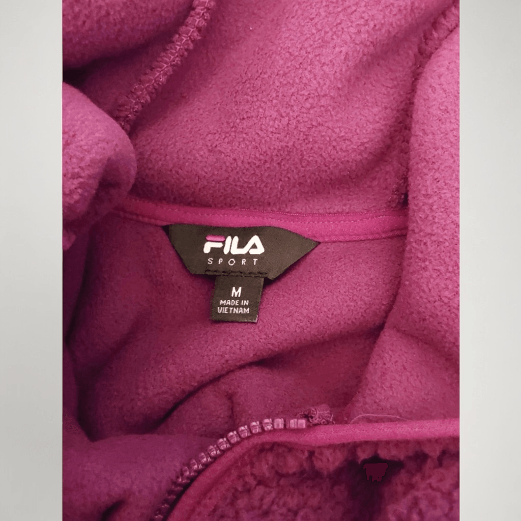 Giacca felpa con cappuccio pile prugna Fila Sport M donna zip morbida foderata sherpa Y2K accogliente