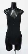 Adore Me Women's Emilia V-Neck Lace Detail Bodysuit DM9 Jet Black Size XS NWT