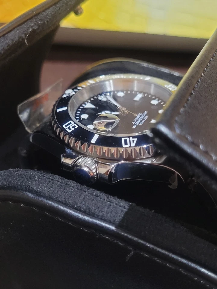 Reloj de buceo automático de lujo para zurdos 40 mm negro NH35 Seiko TMI movimiento 10 atm WR Foto 4 de 4