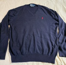 Polo Ralph Lauren Men's Large PIMA Cotton Blue Pullover V-Neck Sweater