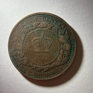 1861 New Brunswick Large One Cent Canada Penny Coin 1C 1 Cent - 496