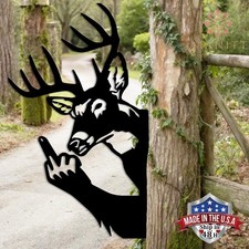 Funny Deer Metal Sign, Middle Finger Deer Art, Outdoor Rude Humor Decor
