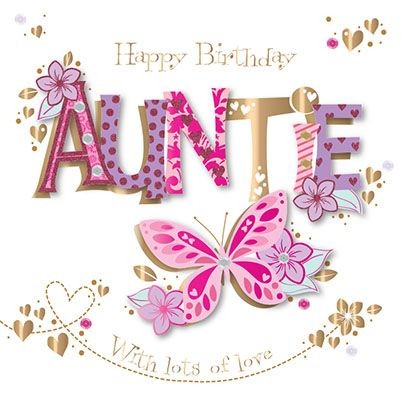 Birthday Card - Auntie - Butterfly 3D Glitter - Talking Pictures Luxury NEW