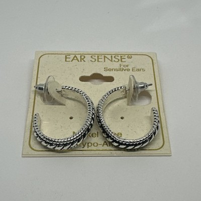 Ear Sense Silver Tone Textured 1'' Hoop Earrings Hypo-Allergenic Nickel Free