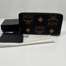MCM Black Jumbo Diamond Large Zip Around Continental Wallet