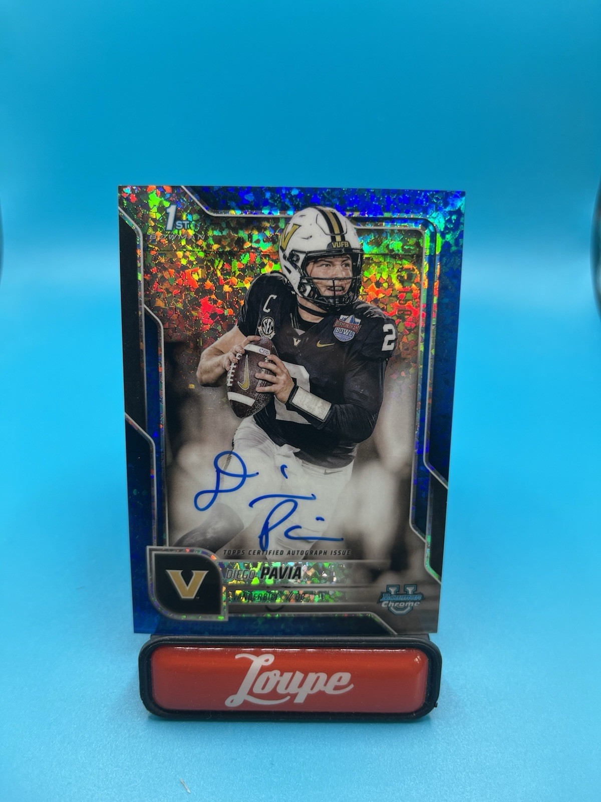 Diego Pavia 2025 Bowman Chrome U 1st Blue Mini-Diamond Auto 71/150 Vanderbilt