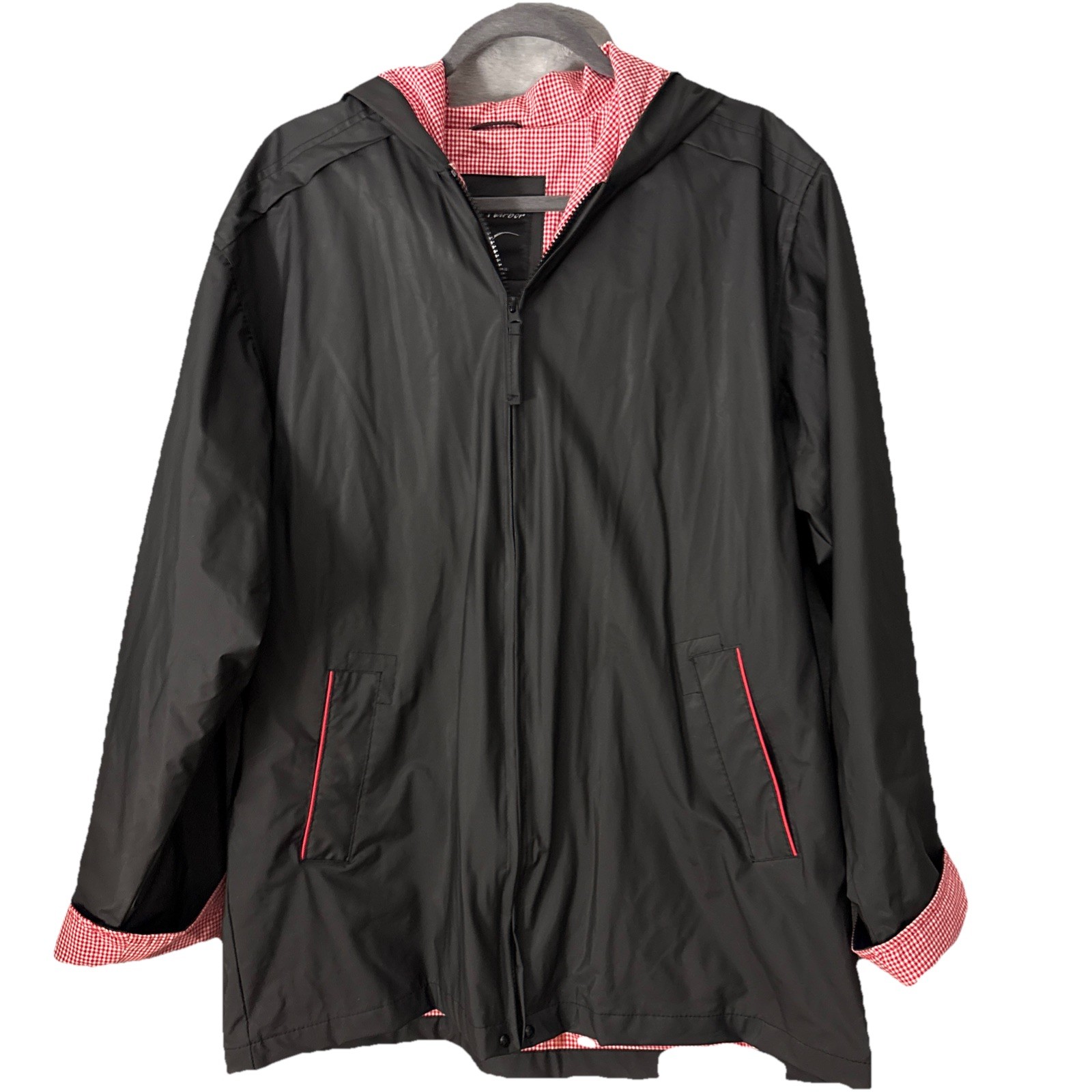 Misty Harbor Women's Large Rain Coat, Plaid Lined, Black Slicker Jacket