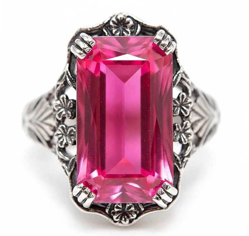 10CT Heat Treated Rubellite Tourmaline 925 Sterling Silver Ring Sz 7 PC9-4