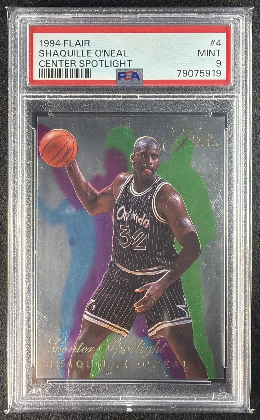 1994 Flair Center Spotlight #4 Shaquille O'Neal Magic PSA 9 view 1