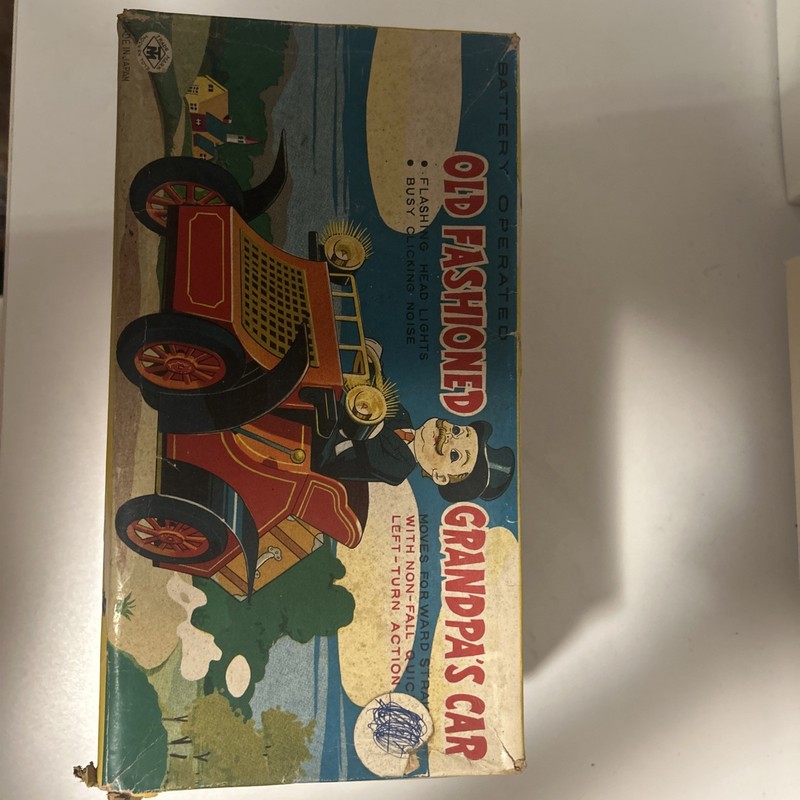 Old Fashioned Tin Litho Grandpa’s Car Battery Operated Japan Vintage Toy