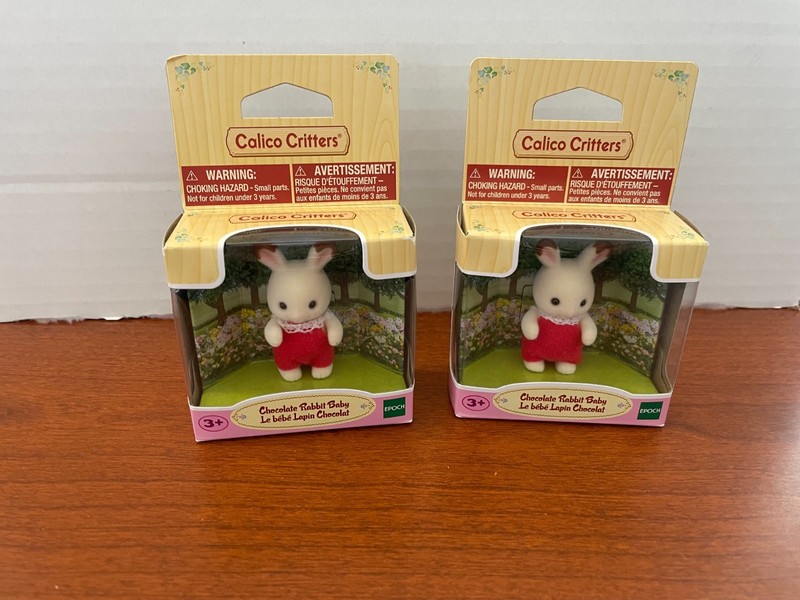 Calico Critters Chocolate Rabbit Baby Lot of 2 Figures new in Boxes