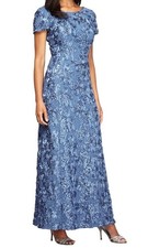Mother Of Bride Groom Alex Evenings Formal Dress 16P Periwinkle Blue Rosettes