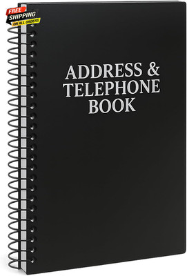 Address Telephone Book, 8X5-Inch, Black, Spiral-Bound, 384 Contacts
