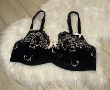 Felina 190187 Helena Full Cup Lace Bra Embroidered Mesh Sheer Womens 38D Black