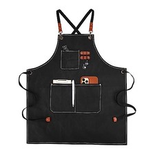 Cross-Back Chef Aprons for Men Women with Pockets,Cotton Canvas Black