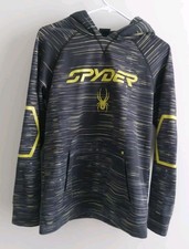 Spyder Hoodie Boy's Size L Black/Yellow Patter Fleece Pullover Hooded Sweatshirt