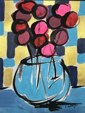 Floral Art Original Abstract Flower 8x10 Painting Modern Pop Art Minimalist