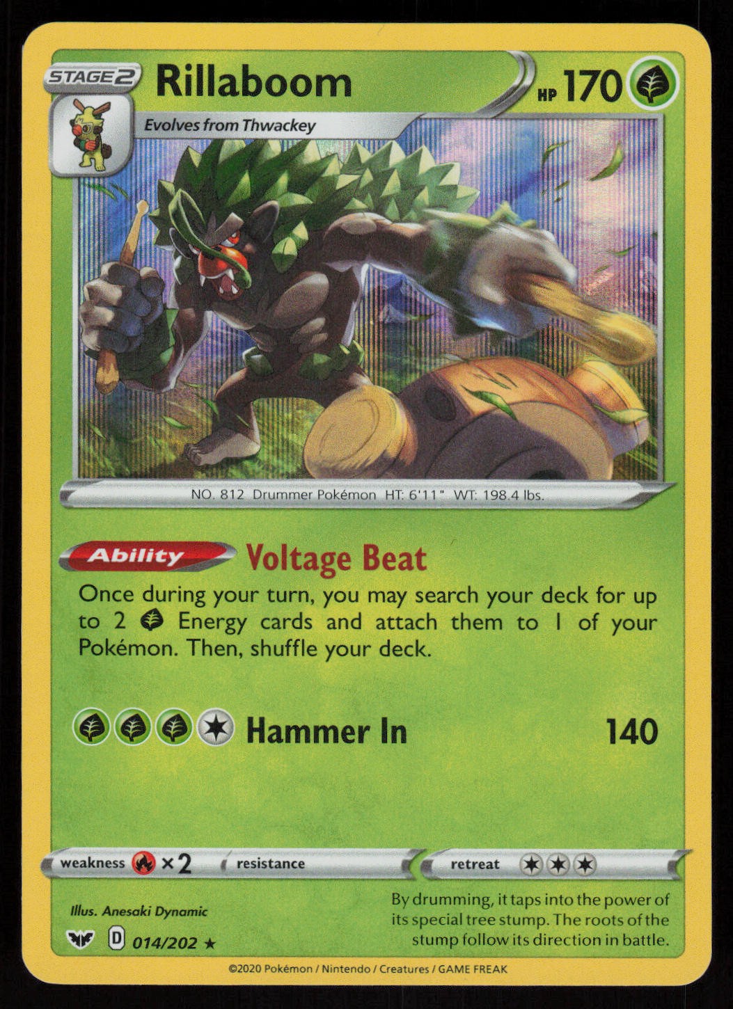 Rillaboom 014/202 Pokemon TCG Holo Rare Card Moderately Played