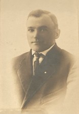 Antique Sepia Photo Picture Handsome Young Man Suit Tie in Wood Frame Prop