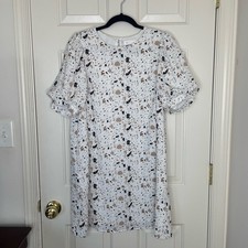 THML White Printed Puff Sleeve Mini Dress Boho Chic Casual M