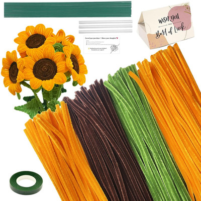 480-Piece Orange Pipe Cleaner Flower Kit - Complete DIY Craft Set with Floral Wi