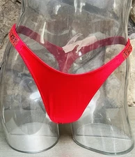 Victoria's Secret VERY SEXY Shine Strap Satin THONG Panty XS BRIGHT RED NWT$24