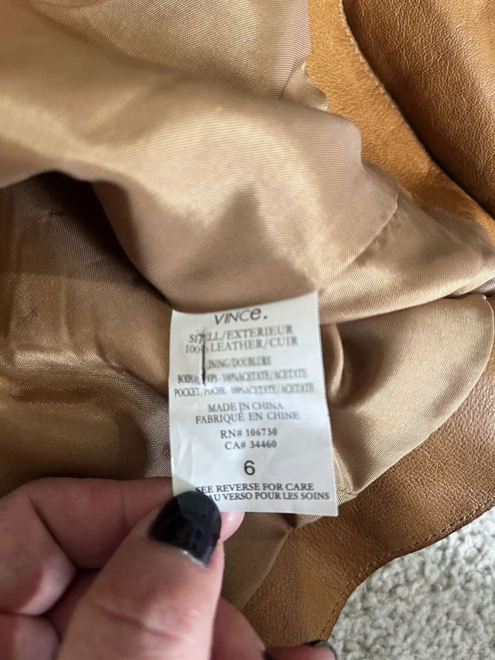Blazer de cuero tostado VINCE, chaqueta suave hasta la cintura de diseñador talla 6 para mujer Foto 4 de 4