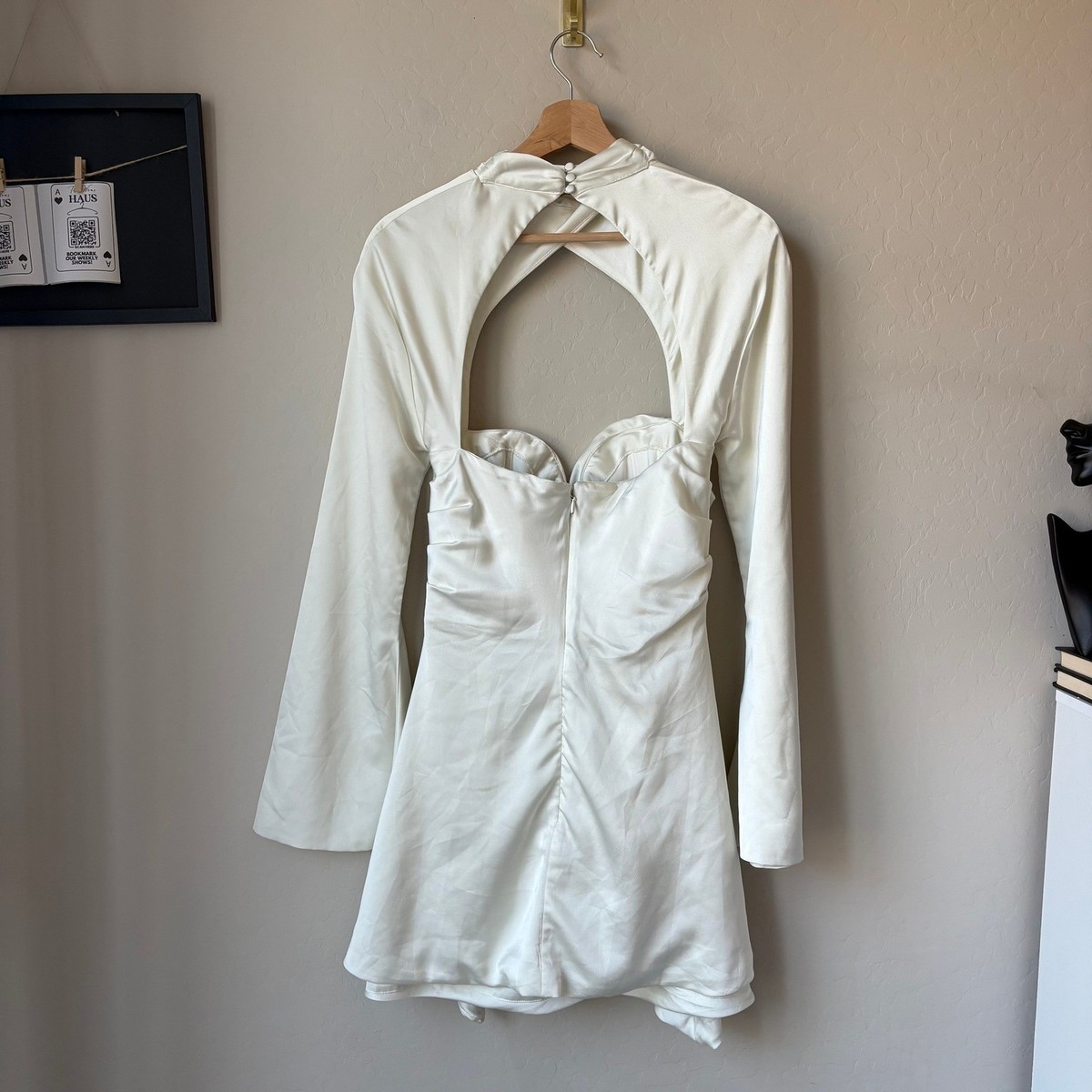 House of CB Dress Toira Satin Ivory Draped Corset Long Sleeve Mini Dress  Size M | eBay