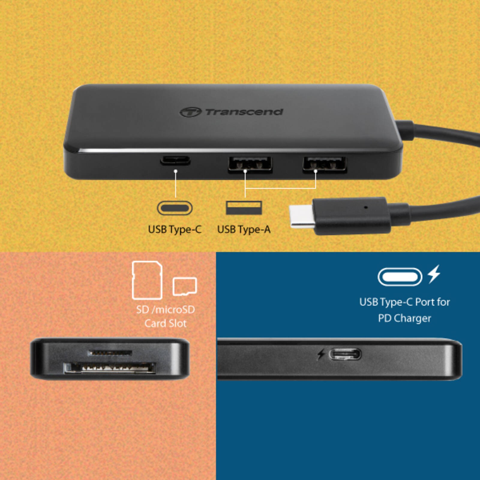 Transcend USB Type-C Hub With 2x USB A  - SD and Micro SD Card Reader (HUB5C)