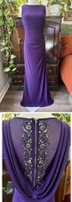 Sz 4 NWT ADRIANNA PAPELL Drape Back Ruched Purple Formal Gown Rhinestones Maxi