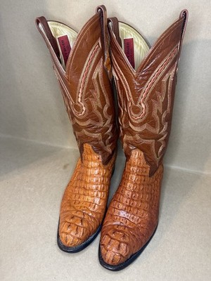 Premium Exotic Caiman Tail Western Cowboy Boots Men's 9 1/2 EE with Travel Bag